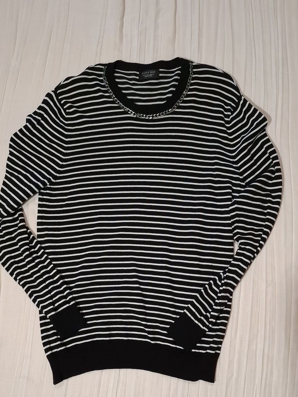 Zara Man Striped Sweater with Metal Chain Collar - Unisex Size L